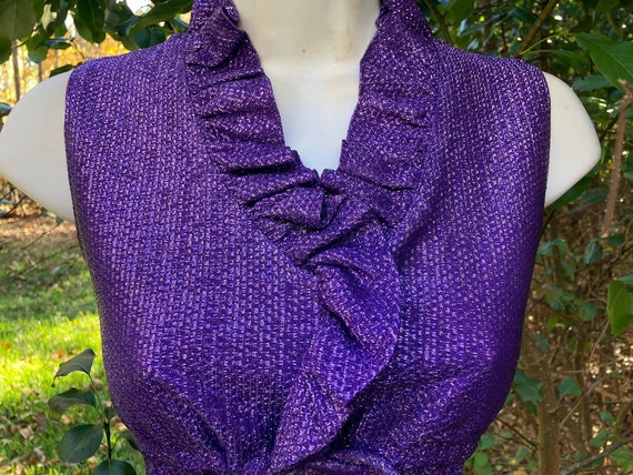 Purple 60s  dress mini  mod ruffle sparkle  vinta… - image 3