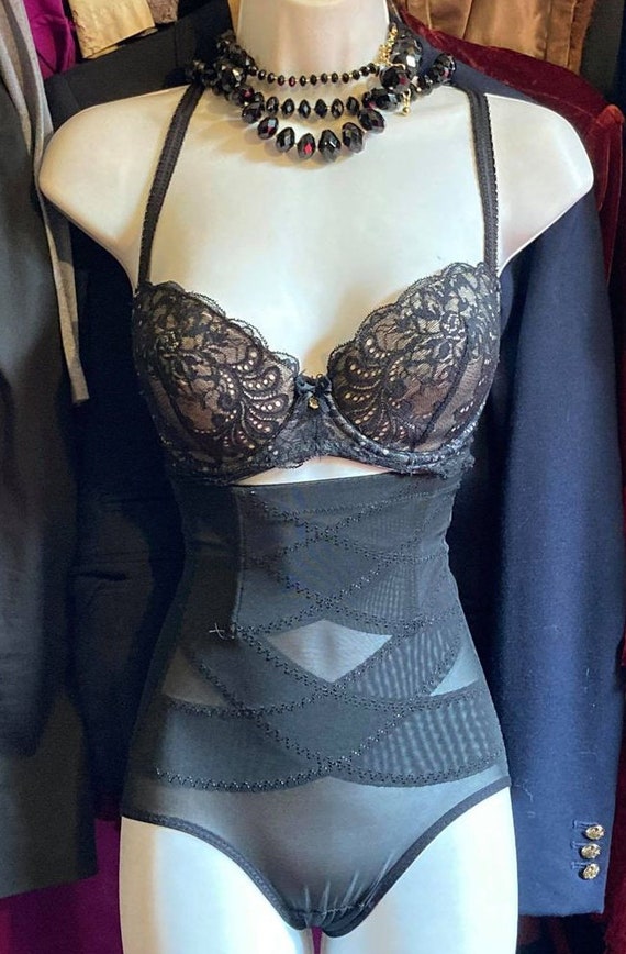 Black vintage girdle shaper panty nylon lace goth… - image 5
