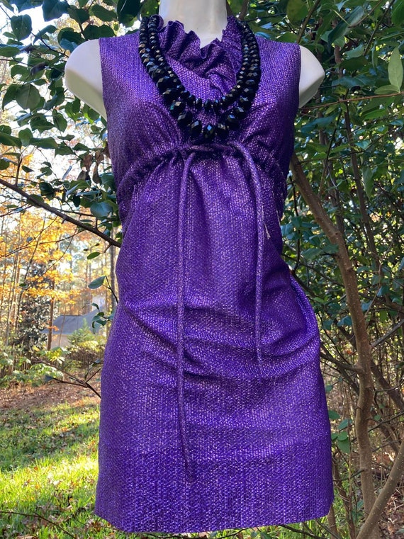 Purple 60s  dress mini  mod ruffle sparkle  vinta… - image 4