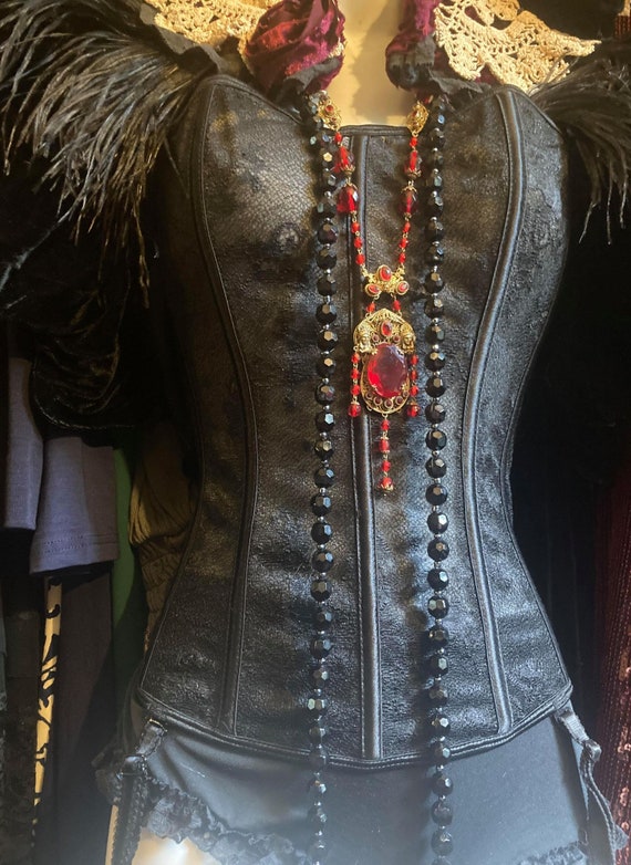 Black vintage bustier lace corset garters   gothi… - image 9