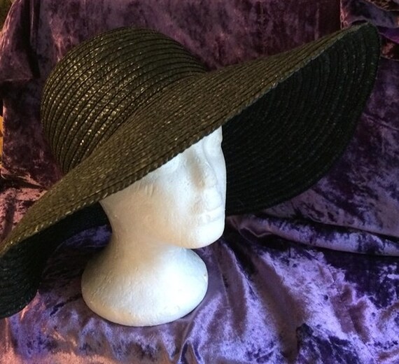 Big black hat vintage wide brim r sunhat straw