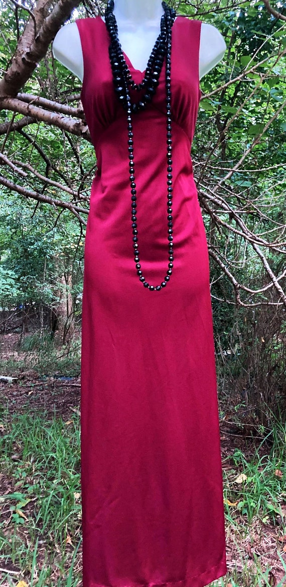 Burgundy  maxi  dress  plum red  1970s empire lin… - image 2