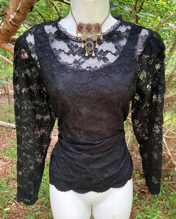 Black lace blouse puff sleeve gothic Halloween wi… - image 5