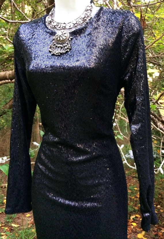 Black sequin dress witch gothic noir vamp femme fa