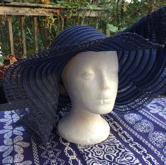 Blue floppy hat vintage wide brim sunhat vintage