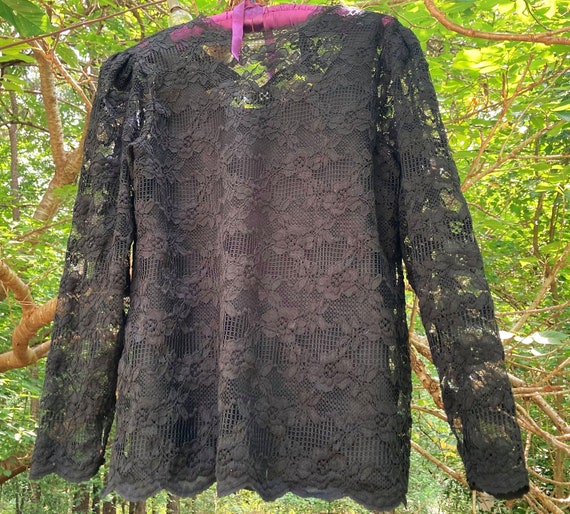 Black lace blouse puff sleeve gothic Halloween wi… - image 4