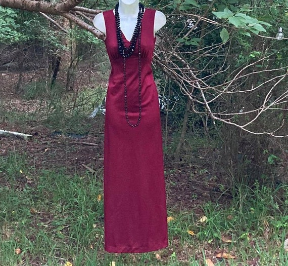 Burgundy  maxi  dress  plum red  1970s empire lin… - image 5