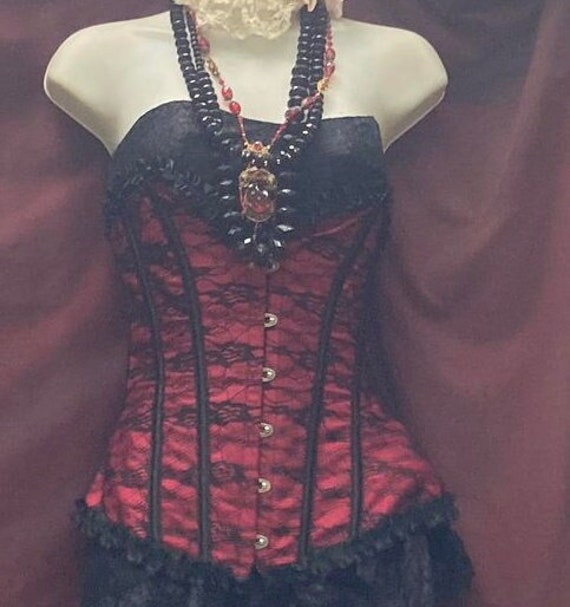 Black red corset satin lace vintage   gothic noir… - image 2