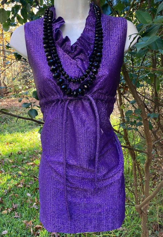 Purple 60s  dress mini  mod ruffle sparkle  vinta… - image 5