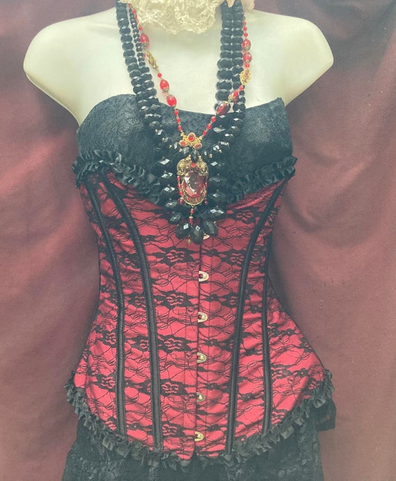 Black red corset satin lace vintage   gothic noir… - image 4