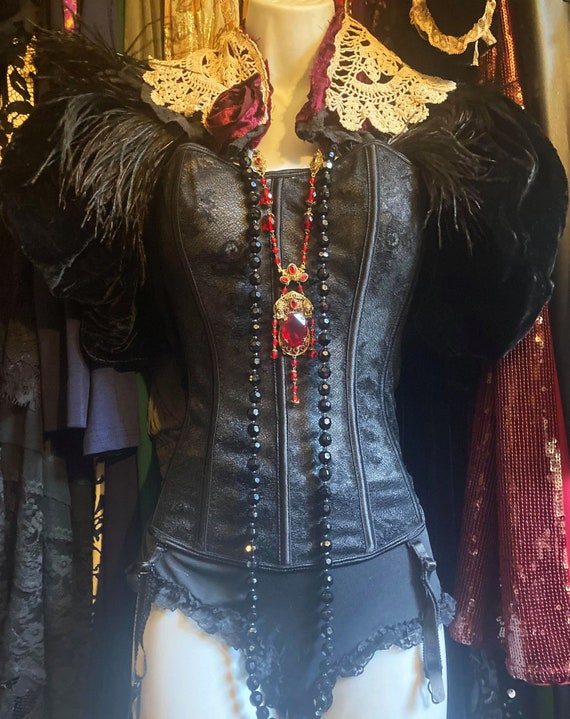 Black vintage bustier lace corset garters   gothi… - image 10