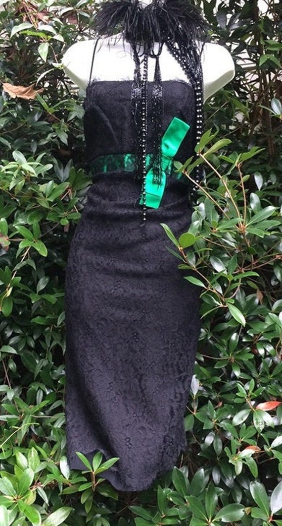 Black lace dress 1960s vintage wiggle gothic noi