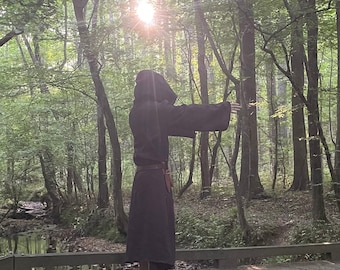 Schwarzes Tau Gewand Magier okkulter Gewand Bühnenkostüm Zauberer Gewand schwarzes Leinen, magisches Gewand , Okkultisten Zauberer Gewand, schwarzes Gewand Esoterik