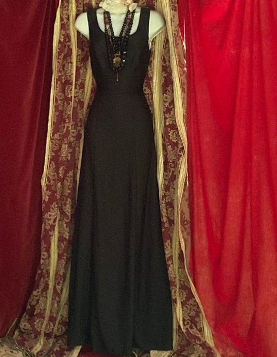 Buy Black Maxi Dress 70s Vintage Witch Gothic Noir Vamp Femme 