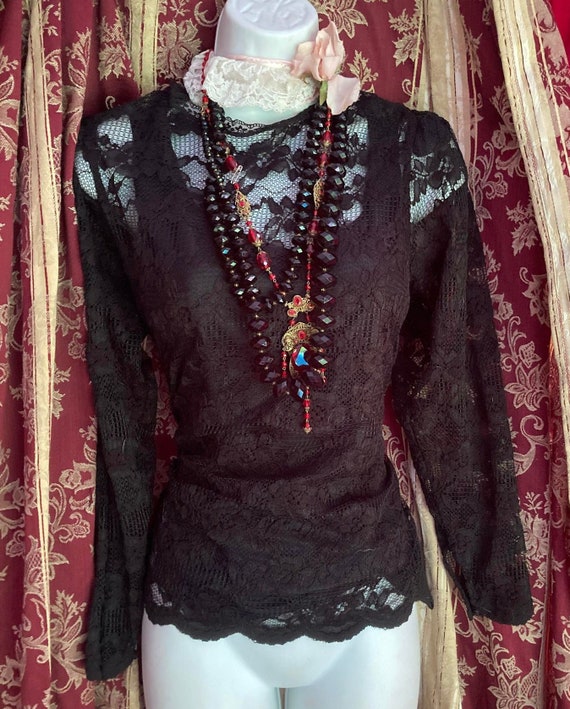 Black lace blouse puff sleeve gothic Halloween wi… - image 1