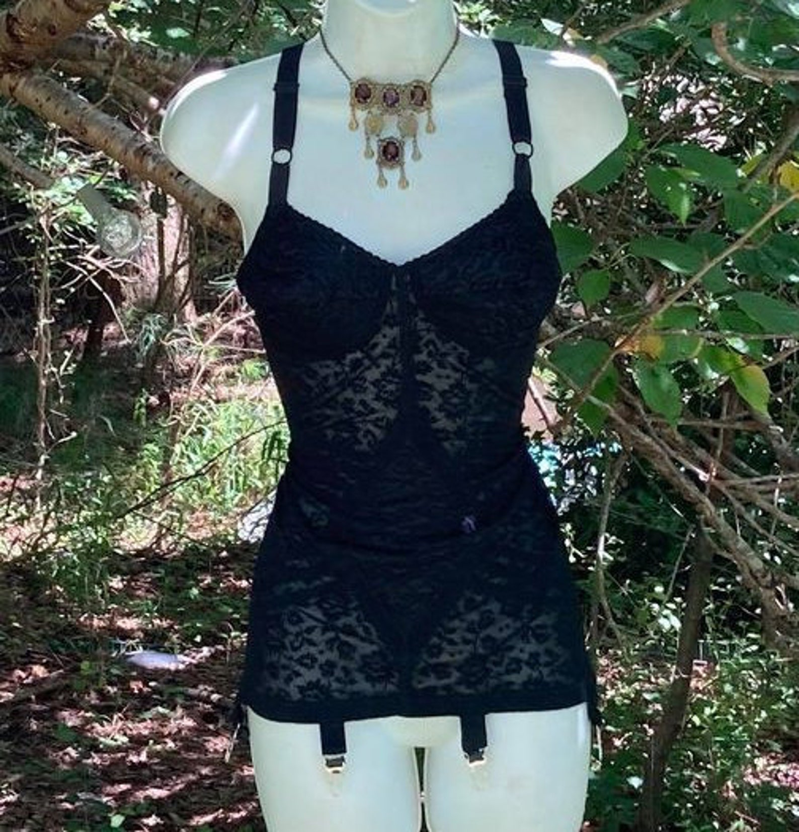 Black Vintage Girdle Shaper Dress Nylon Lace Garters Vintage Etsy
