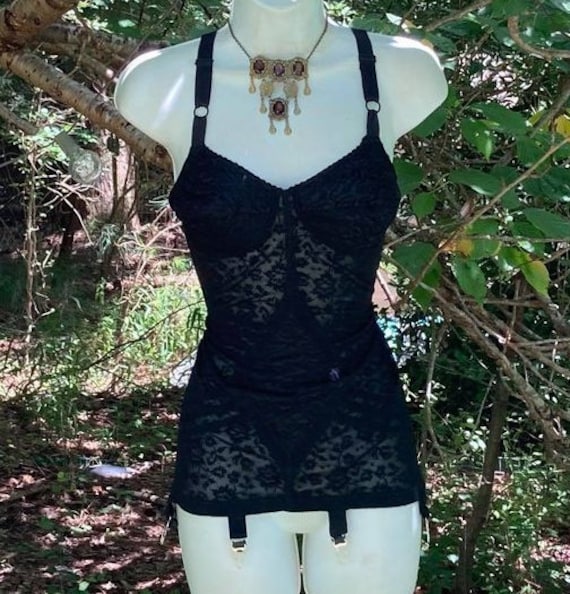 Black Vintage Girdle Shaper Dress Nylon Lace Garters Vintage