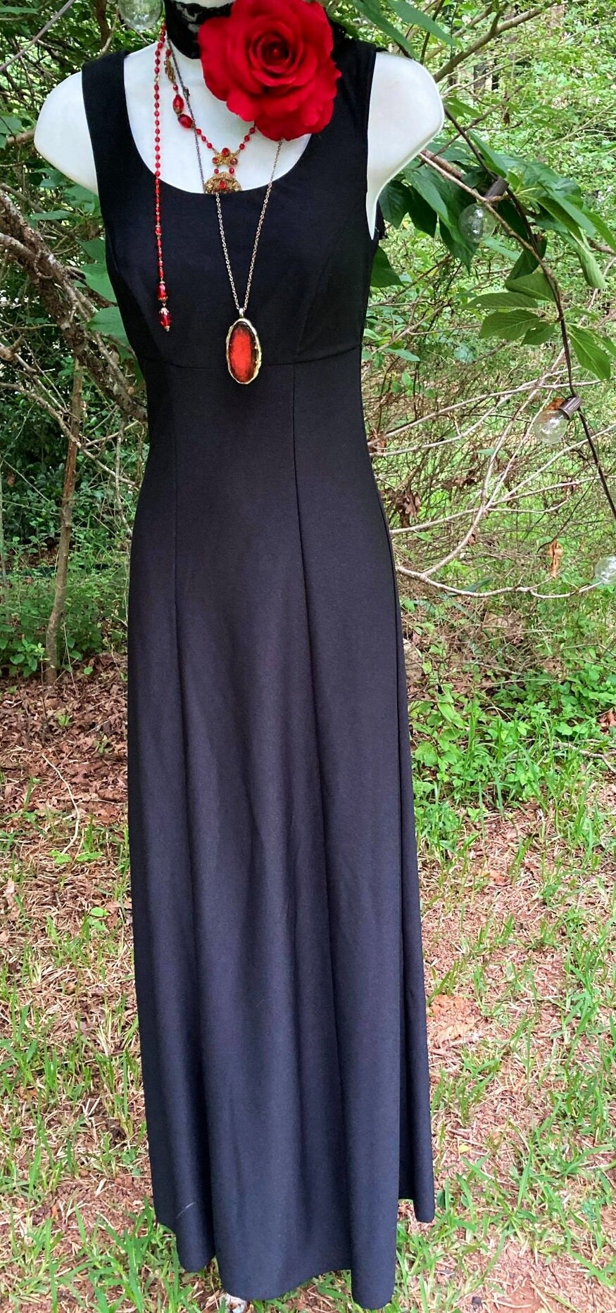 Vintage 70s 80s ‘Vera Mont’ Black Gothic Vampire Witchy Maxi Dress S 10 12