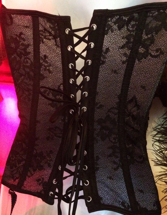 Black vintage bustier lace corset garters   gothi… - image 4