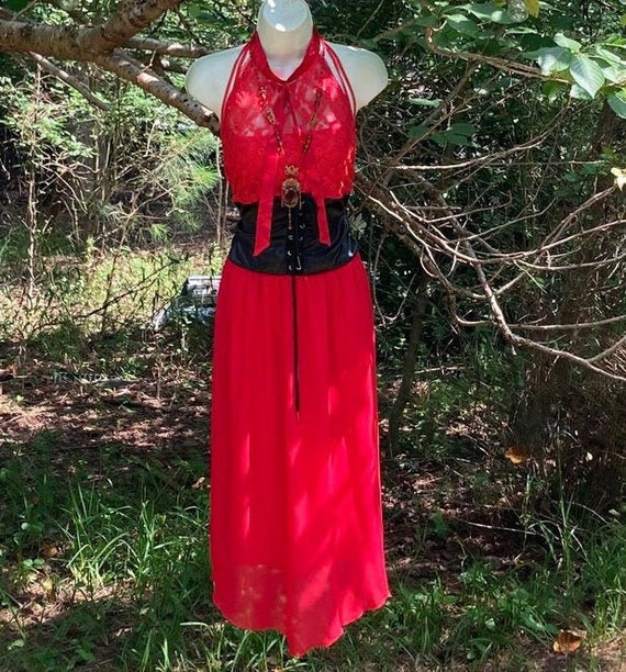 Red black dress costume lace up pirate vintage wi… - image 1