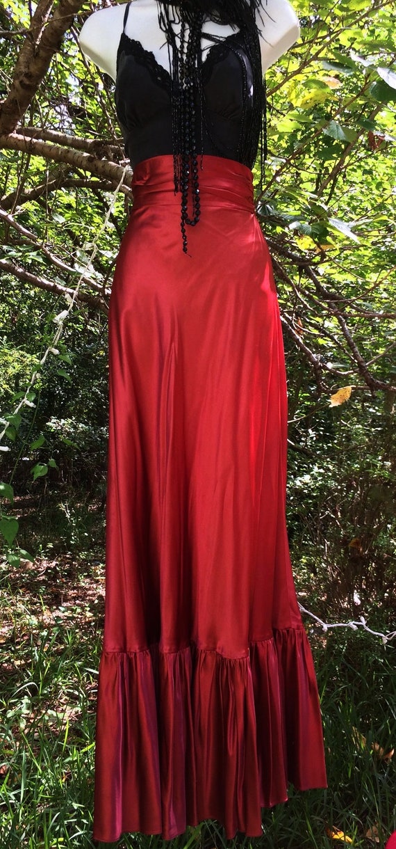 Rust satin skirt maxi ength Fall orange vintage