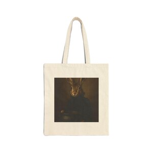 Dark art hare Cotton Canvas Tote Bag, Witchy hare bag, dark academia hare tote for college, Halloween hare tote,