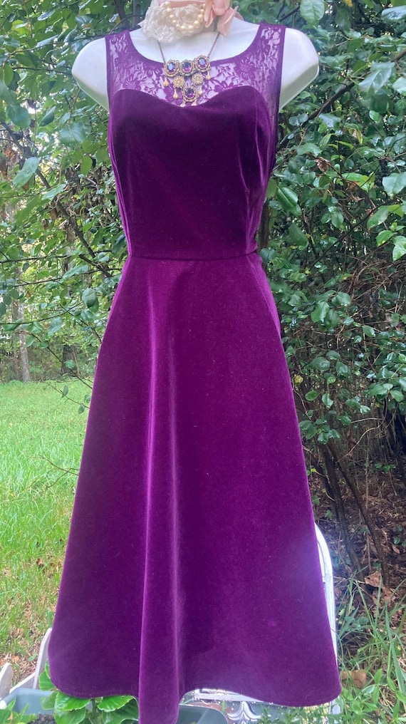 Purple dress velvet midi  vampire Victorian Hallow