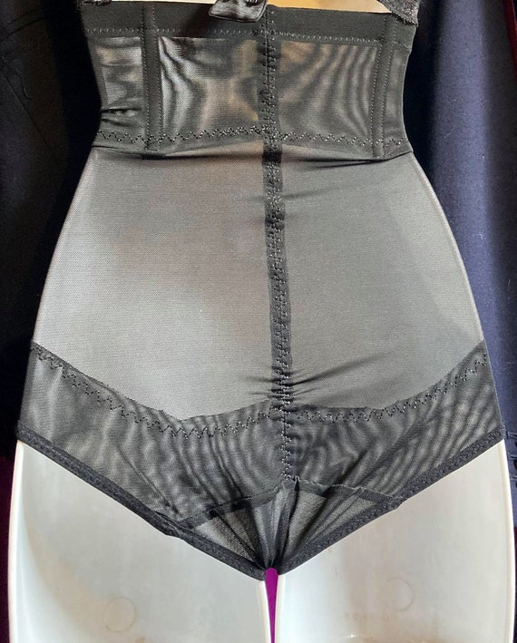 Black vintage girdle shaper panty nylon lace goth… - image 3