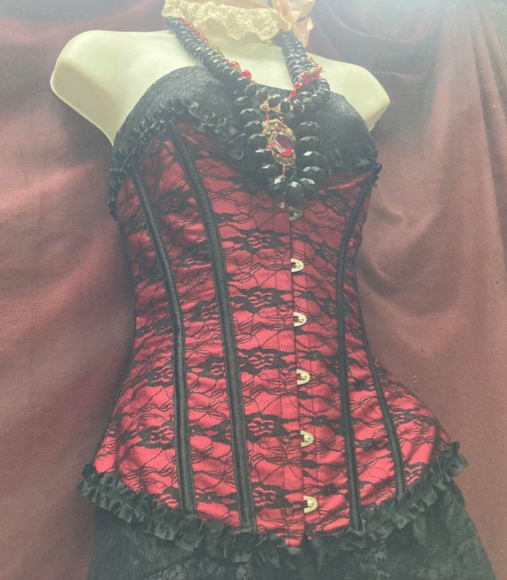 Black red corset satin lace vintage   gothic noir… - image 5