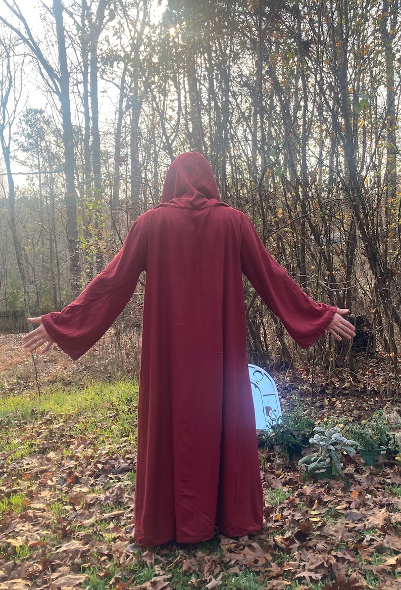 Blood Red Tau Robe Magician Occult Renaissance Costume Wizard Linen