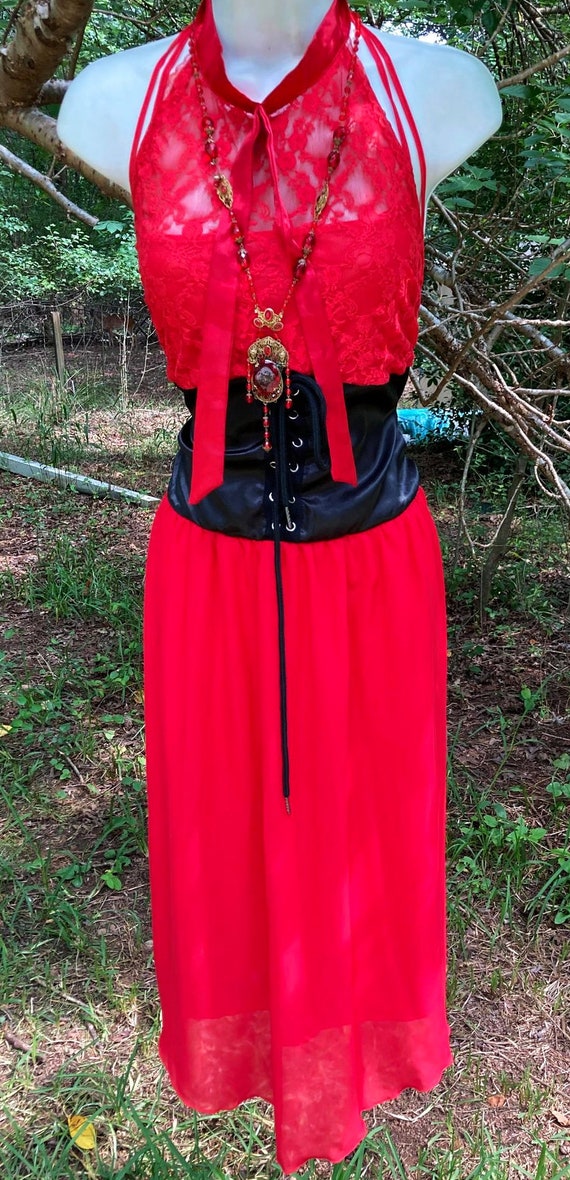 Red black dress costume lace up pirate vintage wi… - image 3