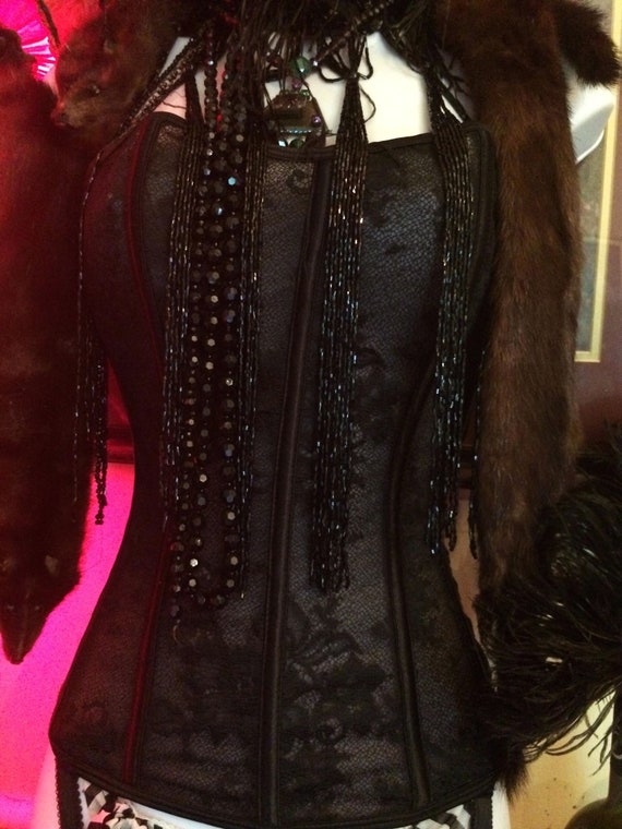 Black vintage bustier lace corset garters   gothi… - image 5