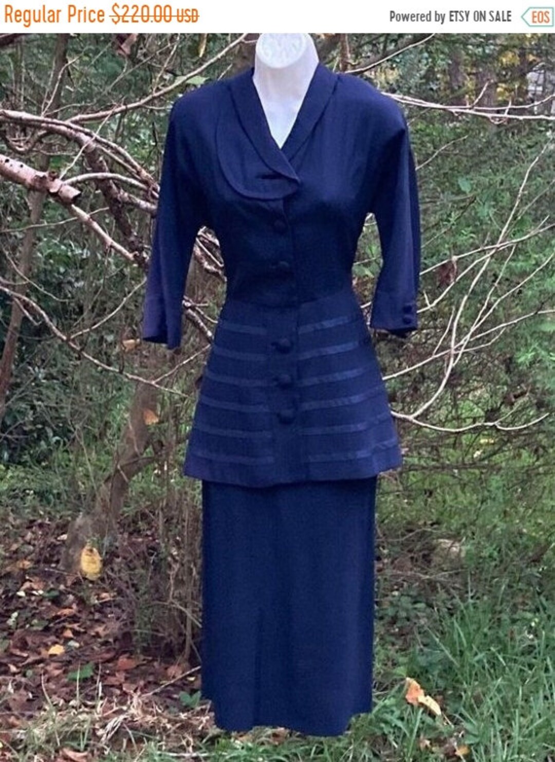 Blue 1940s Suit Navy Skirt Jakcet Set Rayon Crepe Vintage Noir - Etsy
