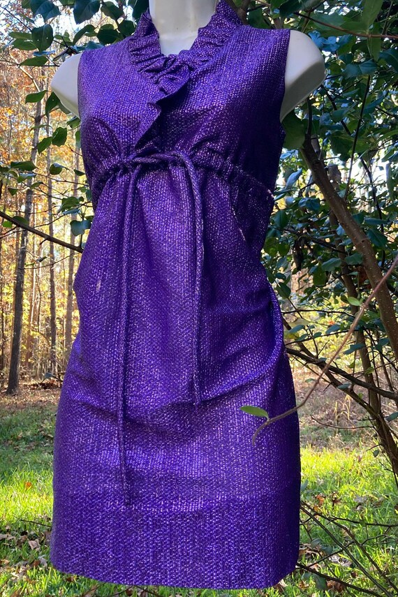 Purple 60s  dress mini  mod ruffle sparkle  vinta… - image 2