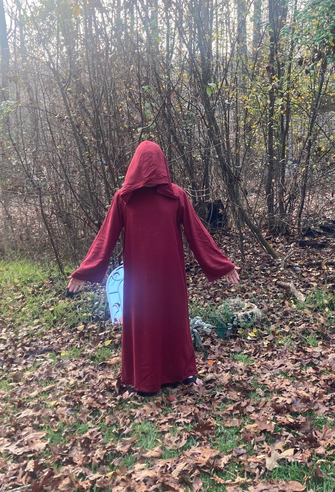 Blood Red Tau Robe Magician Occult Renaissance Costume Wizard Linen