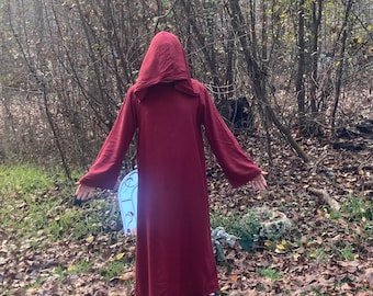 Blood Red Tau robe ,magician occult  robe,  stage costume wizard robe  red linen, magical robe , occultist wizard robe, red robe esoteric