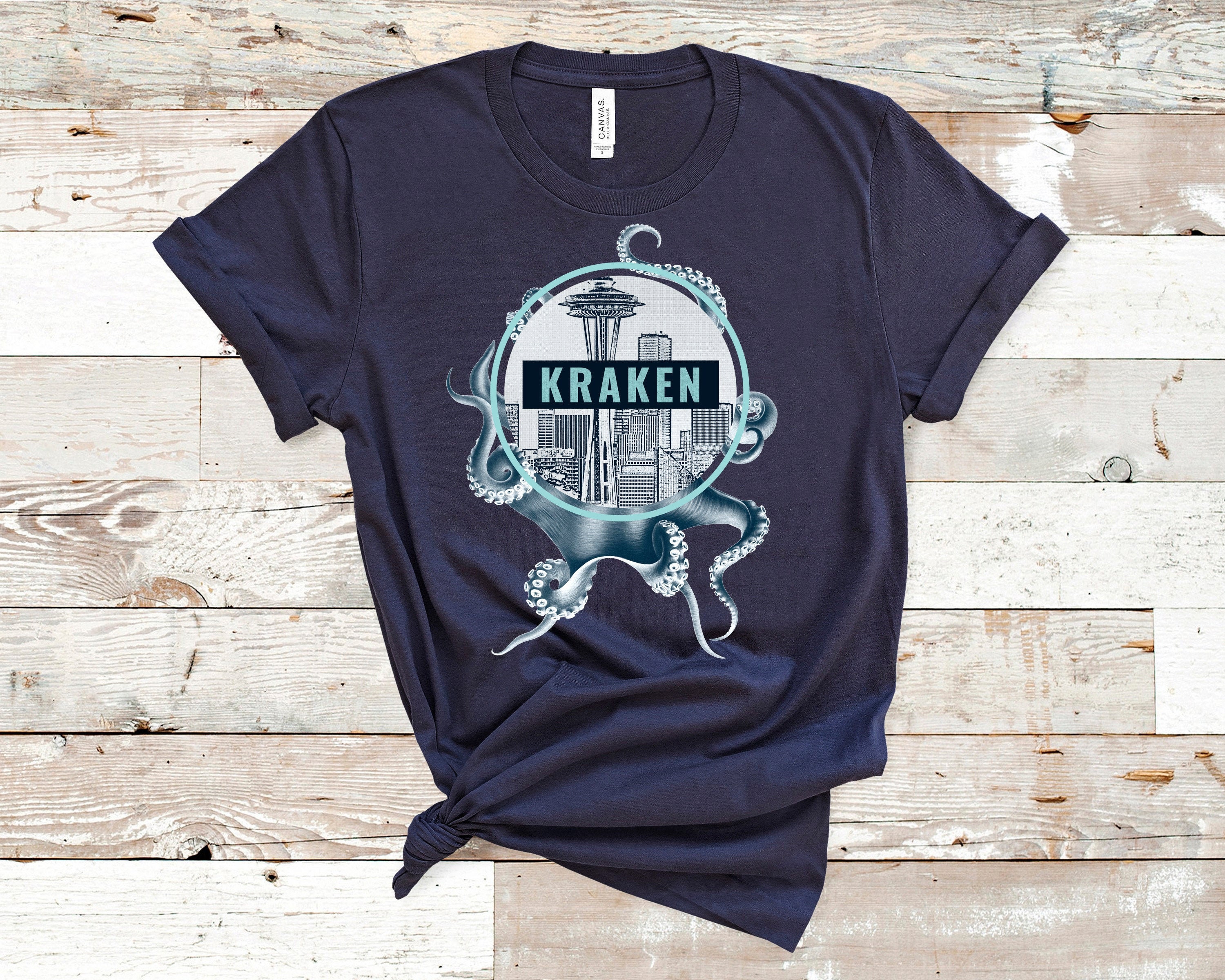 Seattle Kraken Illustration Design Long Sleeve T-shirt 