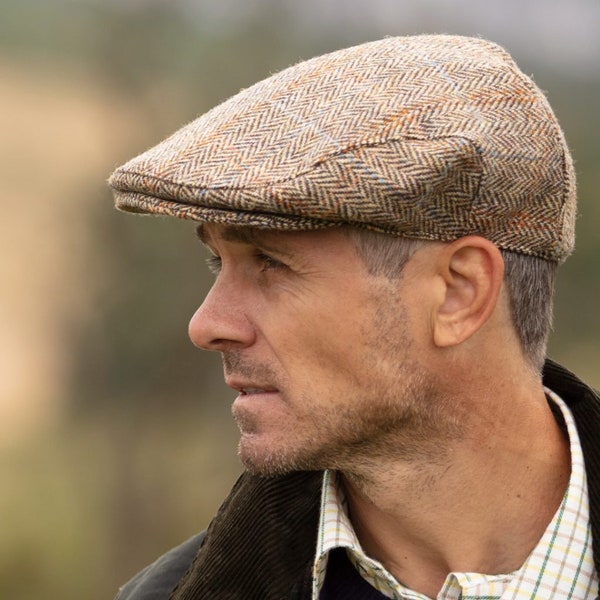 Harris Tweed Herringbone Flat Cap