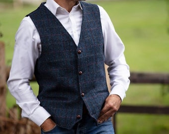 Men's Classic Scottish Harris Tweed Waistcoat for any Occasion- Groomsmen, Dresswear, Golf