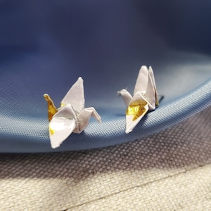 Minature White Gold Origami Crane Studs, Tiny Origami Crane Studs, Mini Bird Origami Posts, Subtle Earrings, Gift for Her