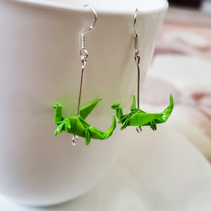 Tiny Origami Dragon Earring, Paper Dragon Dangle Earring, Dinosaur Earrings, DnD Gift Jewelry, Gift for Her