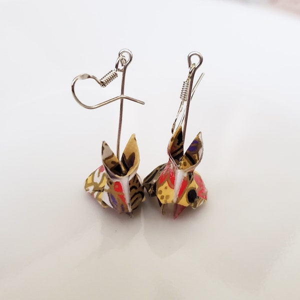Origami Rabbit Earring, Rabbit Dangle Earrings, Cute Everyday Earrings, Moon Festival, Gift for Her, Paper Anniversary Earrings