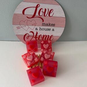 Hearts Galore Soap 2 Layer w/Clear on Top Scented in Sweet Pea and Black Cherry, Gifts for Her, Valentines Day, Heart Soap, Valentines Gift