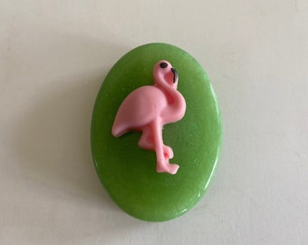 Pink Flamingo 3D Oval Green Glitter Soap, tropical soap, coastal soap, flamingo soap, 3d soap, bird soap, florida soap, beach soap