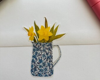 Watercolor Daffodil Sticker: Chinoiserie Floral Vase, Spring Decor