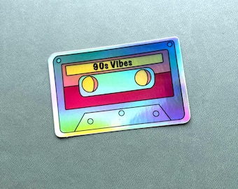 90s Holographic Cassette Tape Sticker: 90s Retro Music, Laptop Decal