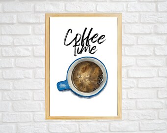 Impresión artística de café en acuarela: decoración vibrante para la pared de la cocina