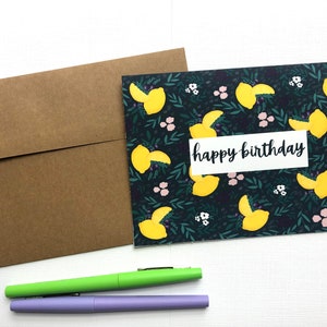 Carte de voeux joyeux anniversaire citrons et fleurs pour elle | d'anniversaire aux couleurs vives | Carte d'anniversaire avec inscription manuscrite | Art de l'avenue Est