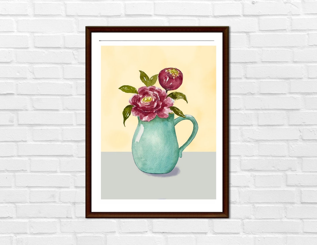 Floral Bouquet Watercolor Painting Print | Pink Peonies Wall Art - Etsy