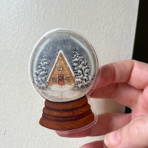 Clear Snow Globe Sticker: Log Cabin Winter Scene Decal